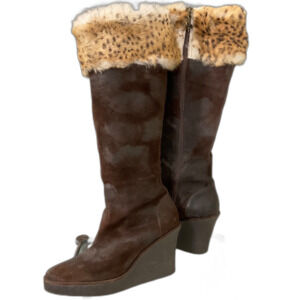 Donald J. Pliner Tiara BOOTS suede like w Faux FUR Wedge boots wms. 9.5 Brown